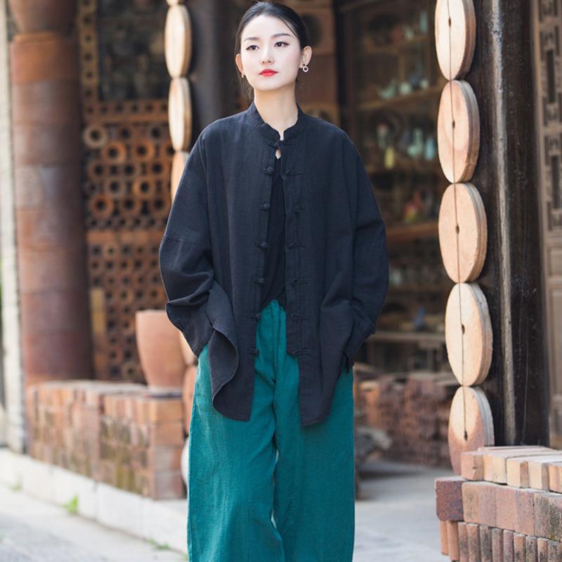 Women Chinese Traditional Tang Suit Linen Zen Tea Hanfu Women Tai Chi Kung Fu Tops Vintage Cotton Womens Clothing
