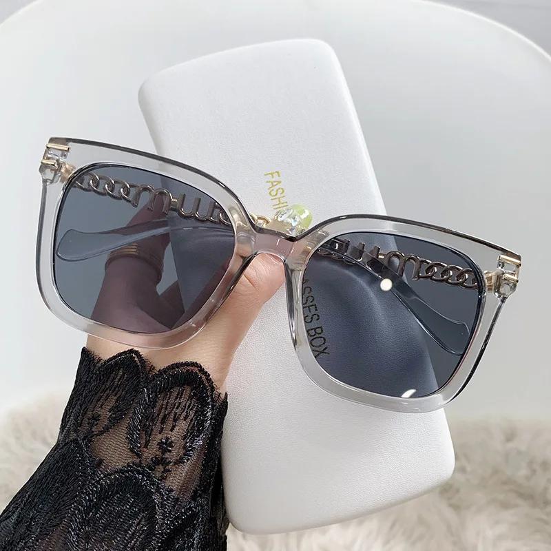 1PC Fashion Women's Goggles, Large Frame Square Chain Leg Sunshade Glasses, Sunscreen Sunglasses, Outdoor Travel Glasses
