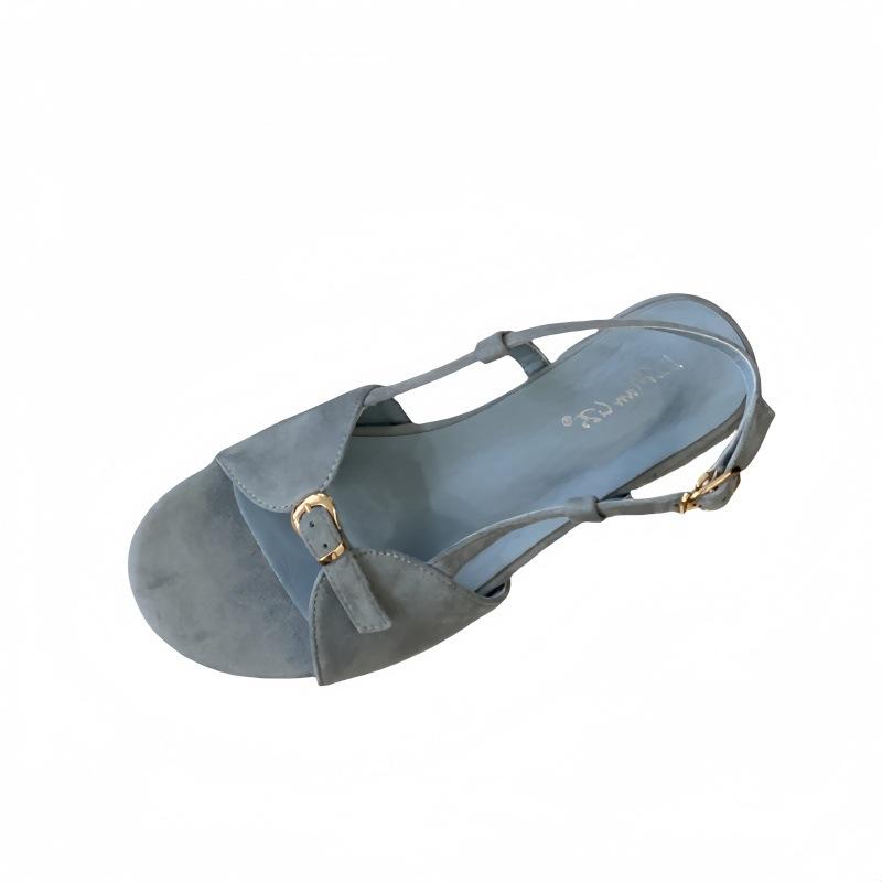 Korean Version of Flat-bottomed Suede Open-toed Sandals for Women 2025 Summer New French Fairy Wind Word with Roman Sandals for Women