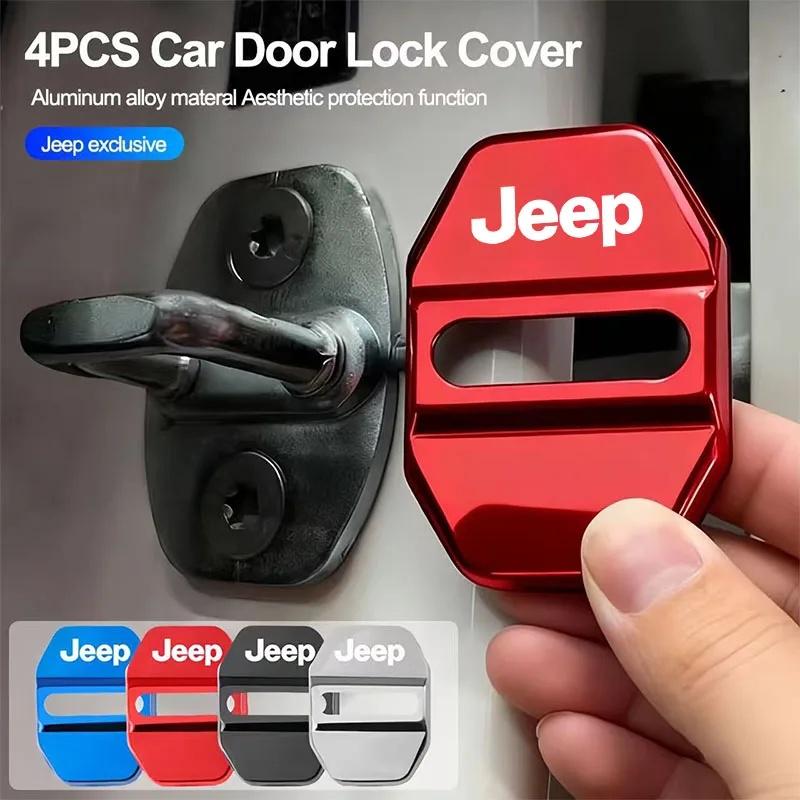 4Pcs Anti-Scratch Zinc Alloy Car Door Lock Protector Cover for Jeep Renegade Wrangler JK JL Grand Cherokee Car Decor Accessories