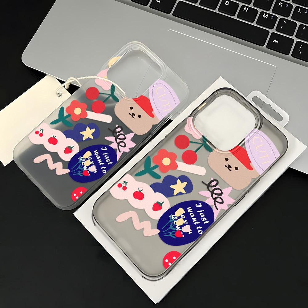 Mobile Phone Cases for iPhone 11 13 15 Pro Max 12 14 Pro Max Case iPhone 16 15 Plus 13 Pro 12 Mini 13 Mini Frosted Texture Painted Cartoon Flowers