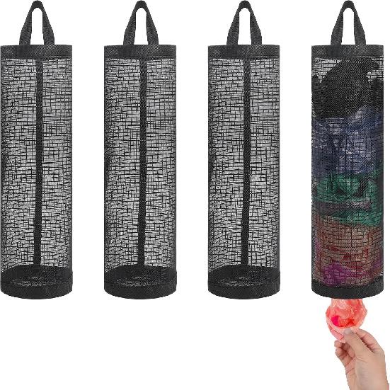 4 Pcs Plastic Bag Holder Hanging Storage Bags Recycling Mesh Bags Foldable Garbage Dispenser Organizer Breathable Washable Storage Trash Bag for