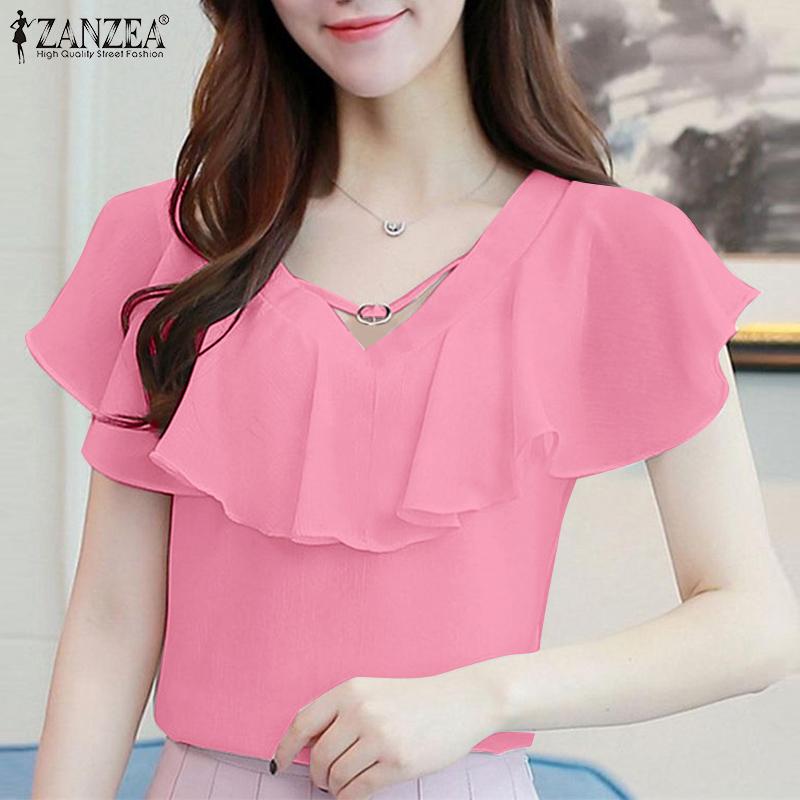 

ZANZEA Women Summer Ruffles V-Neck Loose Casual Sleeveless Blouse M
