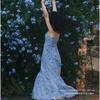 French gentle wind backless floral suspender dress women's summer new seaside vacation waist dress design sense