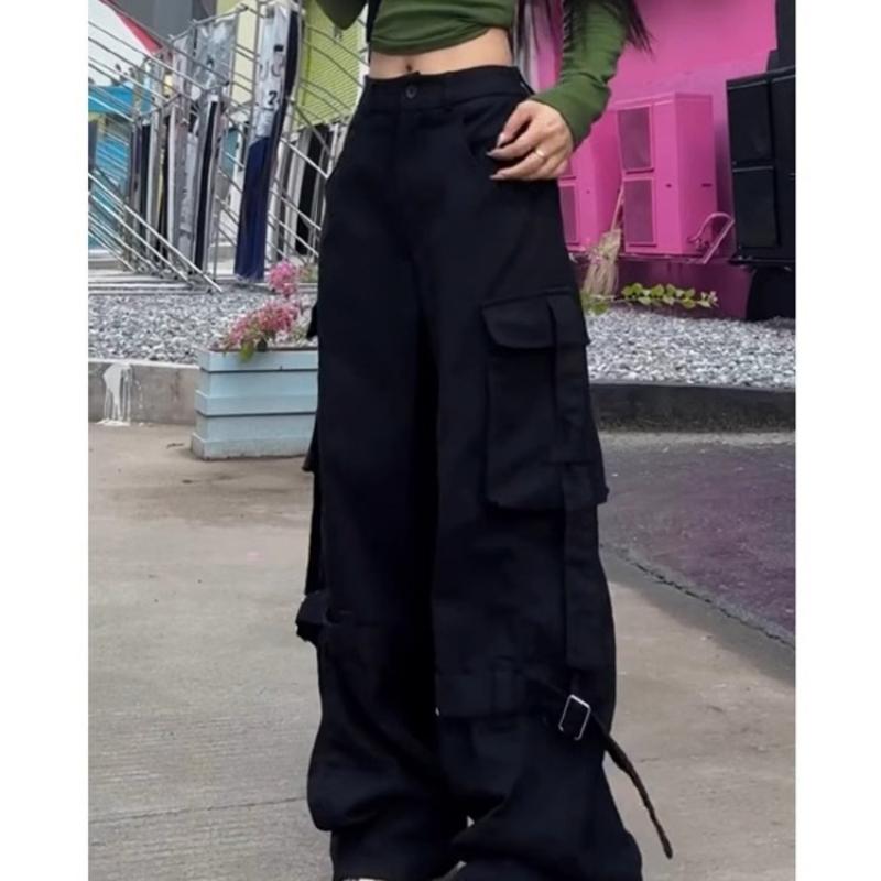 American High Street Pocket Work Pants Women in Spring Autumn New Straight-leg Mopping Wide-leg Pants Casual Sports Pants