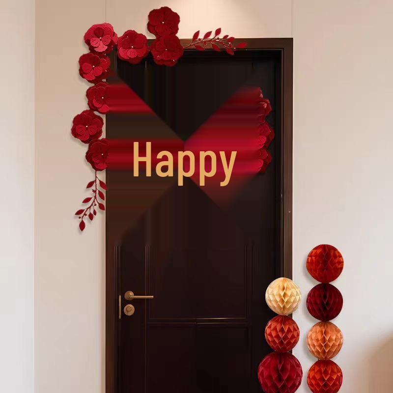 Wedding Decoration Set: Groom & Bride Xi Character Door Stickers & Hanging Ornaments