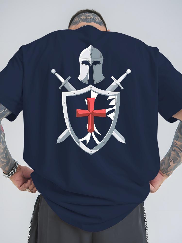 Unisexs Crusader Armor Patternvibrant Red Medieval Knight Print Breathable Cotton Summer Oneck Shortsleeved Tshirt