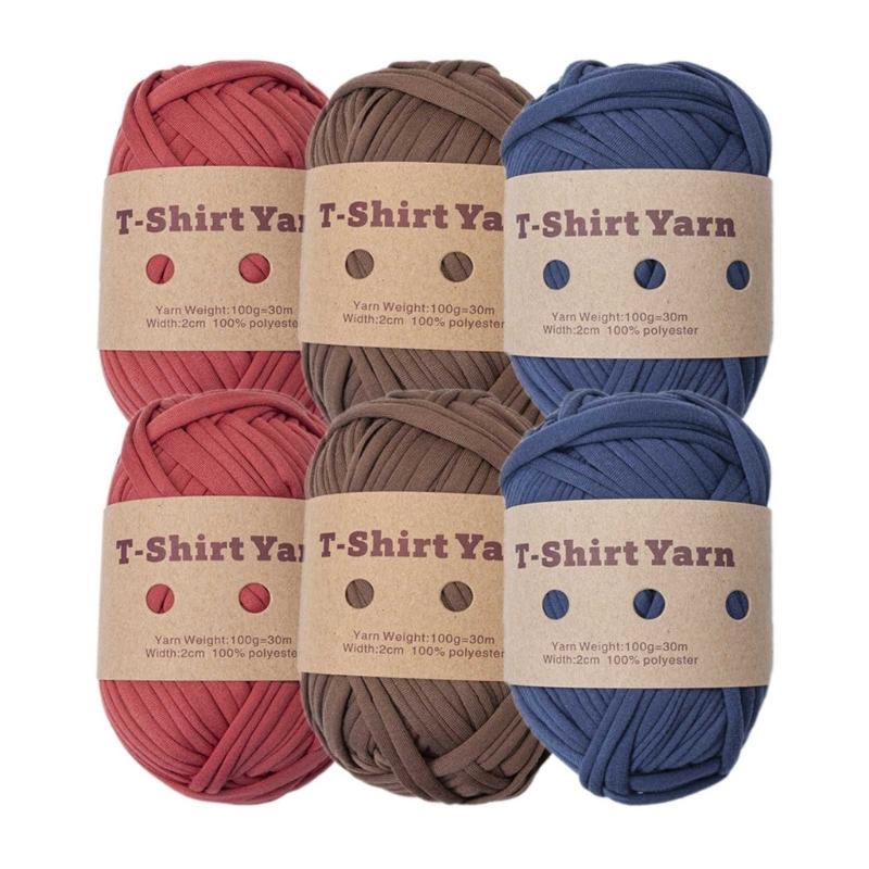 

6PC T-Shirt Yarn Elastic Fabric Crochet Cloth Yarn for DIY Knitting, Spaghetti Yarn Thick Knitting Yarn for Hand DIY Bag