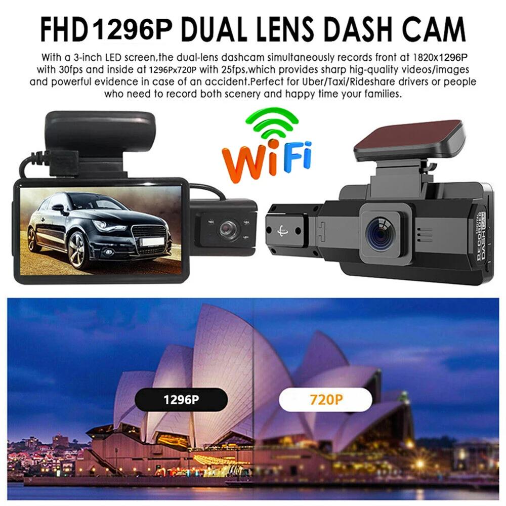 3-Zoll-Dashcam für Autos, Black Box, HD 1080P, Auto-Videorecorder, Loop-Aufnahme, DVR, Autokamera mit WLAN, Nachtsicht, G-Sensor