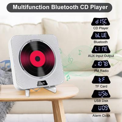 Portable Bluetooth Wall-Mounted CD Music Player with Remote