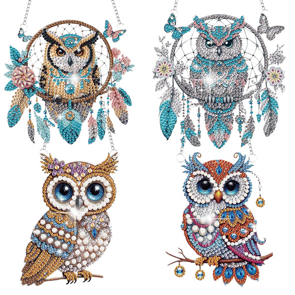 4pcs Flower Animal DIY 2D Flat Diamond Painting Kits Hanging Diamond Art Kits Diamond Art Pendant for Home Decoration and Gift
