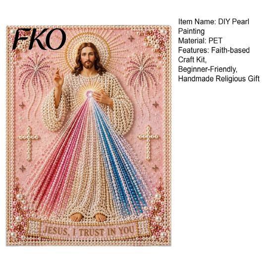 DIY Pearl Painting Kit for Adults Mary Kit, Divine Mercy Jesus Holy Art Religious Faith-based Craft Faux Set Beginners Christian Wall Decor