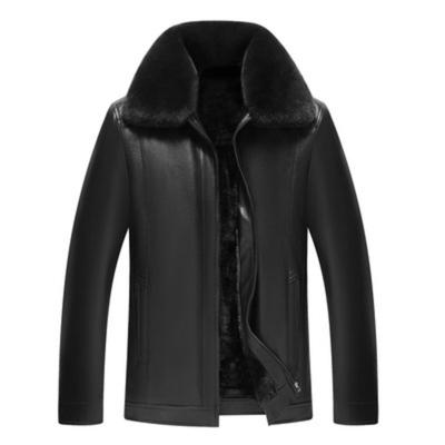 Fur Collar Leather Jacket Men's Winter Coat Plus Velvet Thickening Large Size Motorcycle PU Leather Jacket Middle-aged Dad Wear