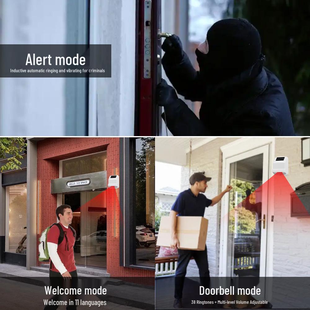 Wireless Infrared Doorbell with Auto-Ring and Wide-Angle Sensor for Homes and Shops