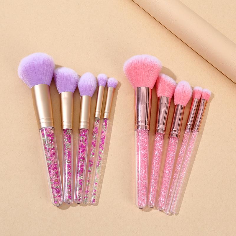 SEYOR 5-Piece Crystal Handle Makeup Brush Set: Powder, Eyeshadow, Blush, Contour Brushes for Beginners