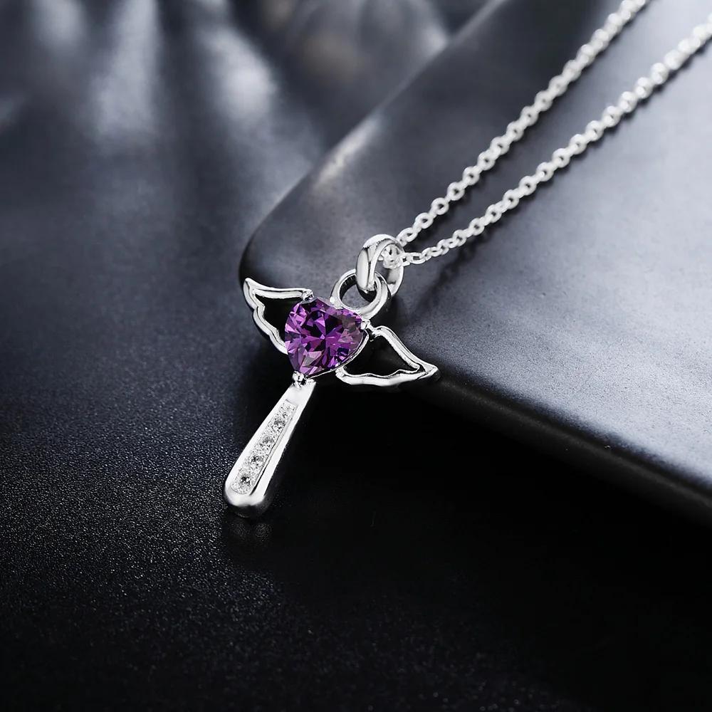 45cm Luxury   Copper Angel Fine Crystal Cross Pendants Necklace For Women Fashion Wedding Jewelry Christmas Gifts