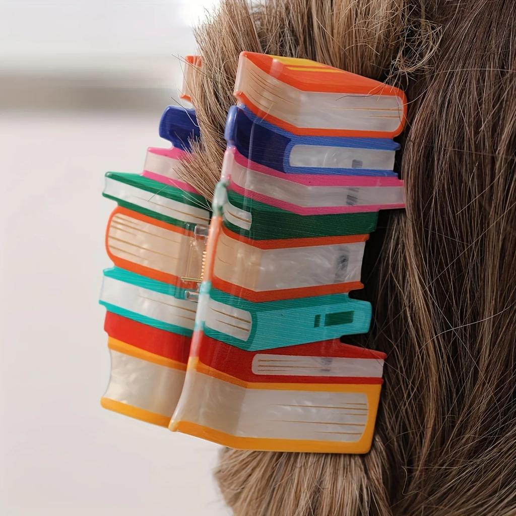 Kreative Regenbogenbücher Haarklammer Lustige Buch Krabbenhaarspange Lehrergeschenk Haiklammer Haarschmuck für Frau