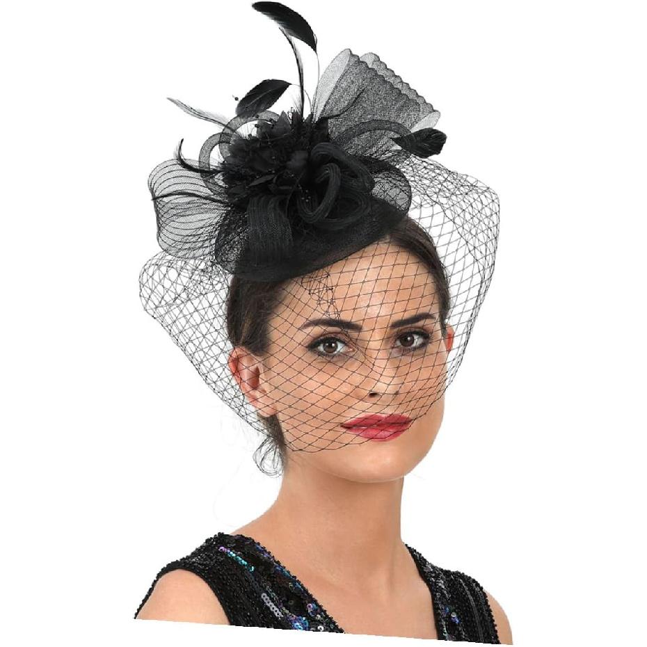 Milisten Decorative Hat with Floral Mesh Headband Cocktail Tea Party Hair Accessory for Women Wedding Special Occasion Black