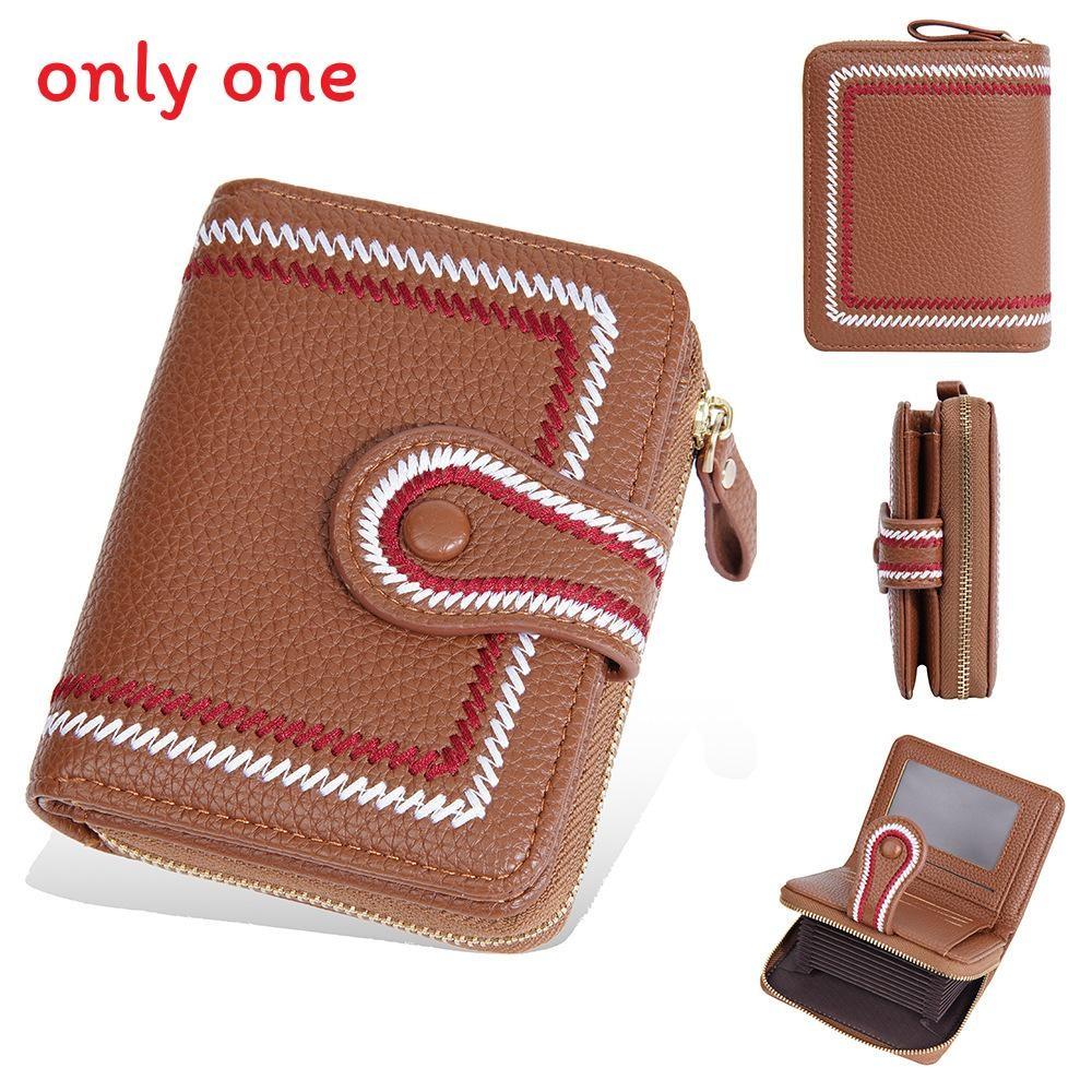 Womens Short Wallet With Zipper Closure And Embroidered Design For Daily Use