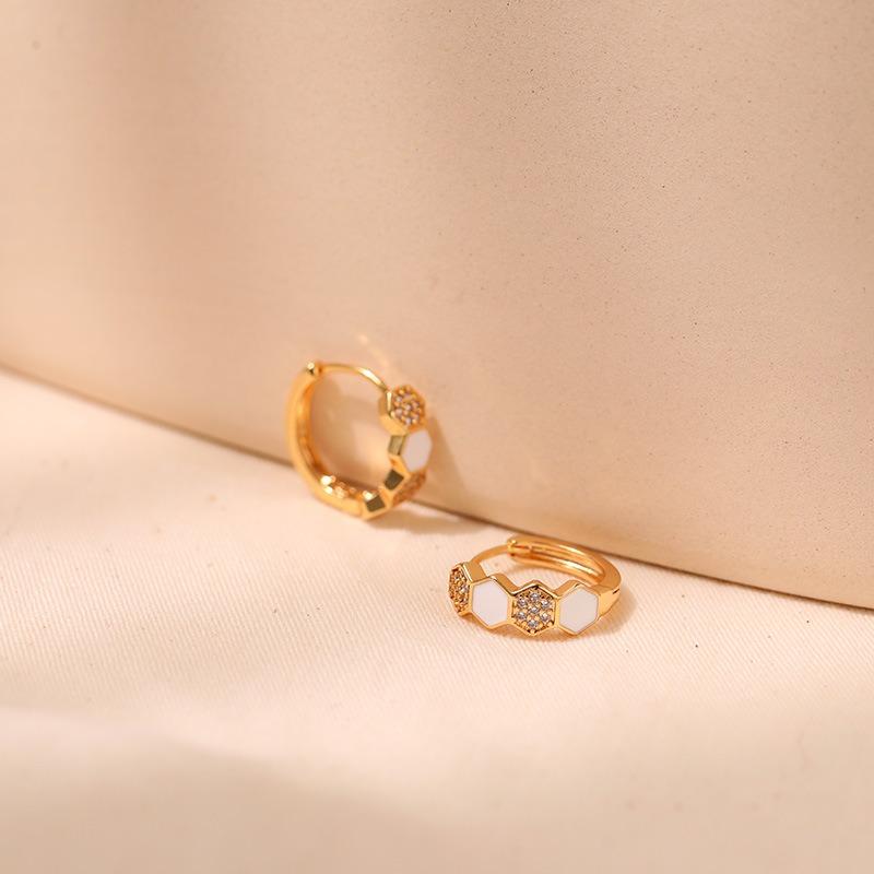 K Gold Plated Copper Zircon Inlaid Enamel Delicate Hoop Earrings For Women