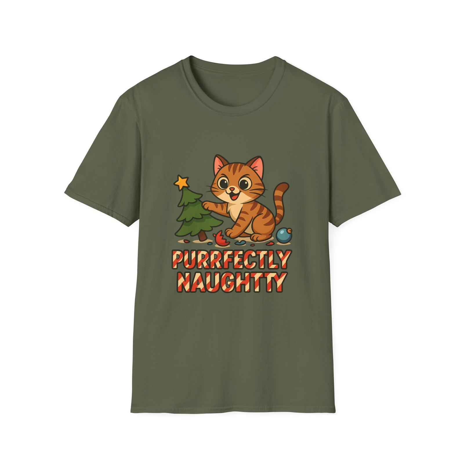 Unisex Softstyle T-Shirt Mens Womens Tees Top Purrfectly Naughty Funny Christmas Cat Tree Holiday Tee 3XL