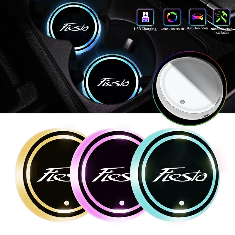 Car LED Water Cup Pad Anti-slip Pad Mats For Ford C-MAX EXPEDITION Fiesta FIGO FLEX GALAXY GT KA RANGER Raptor S-MAX TRANSIT