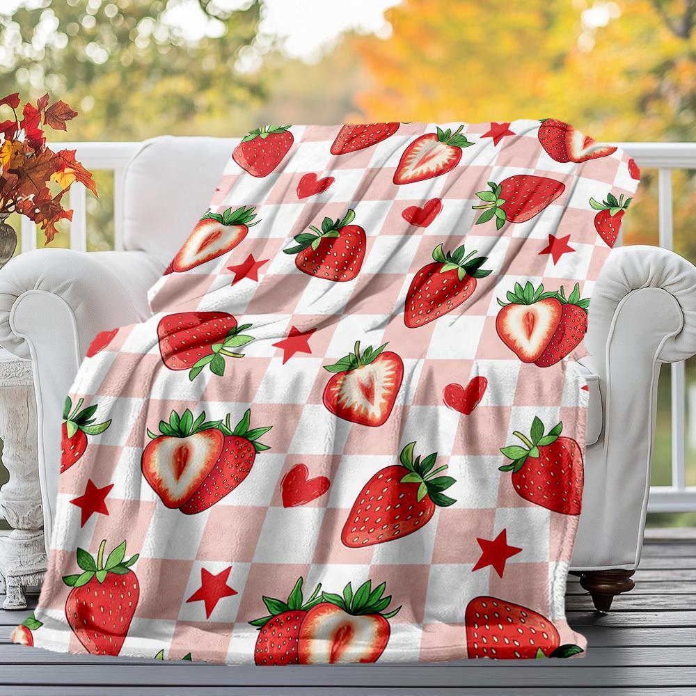 Strawberry Heart Outdoor Flannel Blankets, Outdoor Travel, Home Blankets, Fan Gifts,Suitable for All Seasons, Christmas Gifts. R1127096