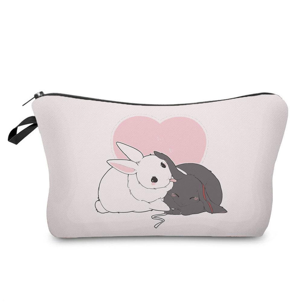 Women Rabbit Print Cosmetic Bag Toiletries Organize Travel Storage Case  6412 KTB