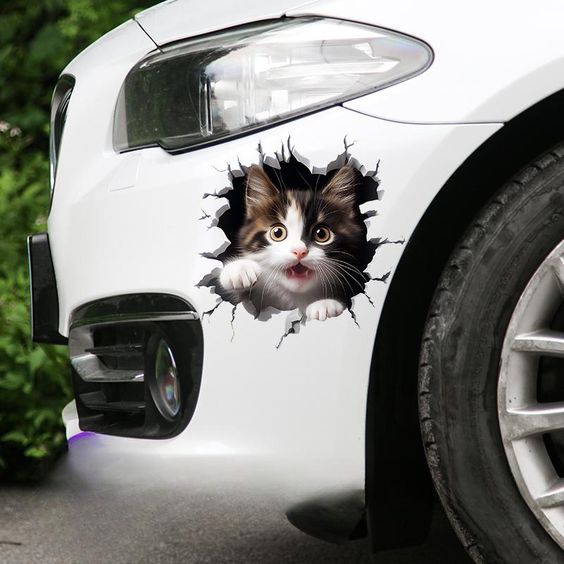 3D Cat Car Stickers Auto Body Bumper Cover Scratches Motorcycle Front Cowl Fuel Tank Decor Removable Animal Vehicle Accessories