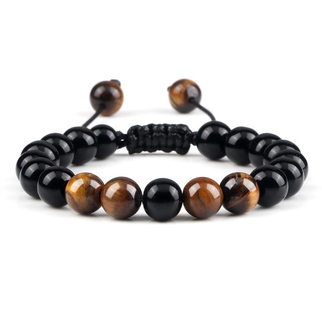 Bracelet de perles d'oeil de tigre de charme de couronne de pierre de lave noire pour hommes femmes Bracelets tressés bijoux réglables faits à la main Pulseira