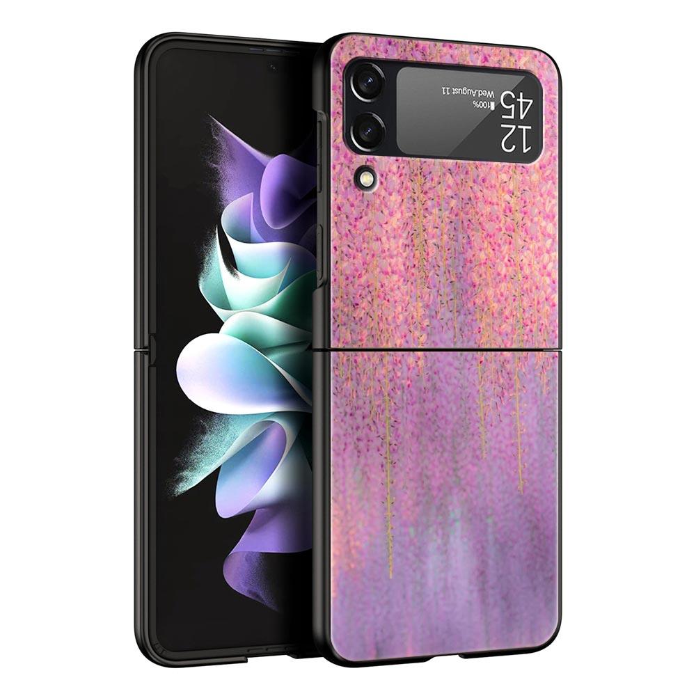 Korean Flower Hard PC Phone Case For Samsung Galaxy Z Flip 7 6 5 4 Black Cover For Galaxy Z Flip 3 Foldable Shell Fundas Capas