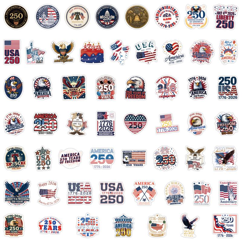 50Pcs United States 250Th Anniversary Cartoon Stickers Holiday Celebration Decoration Toys Laptop Guitar Bike Graffiti Decals