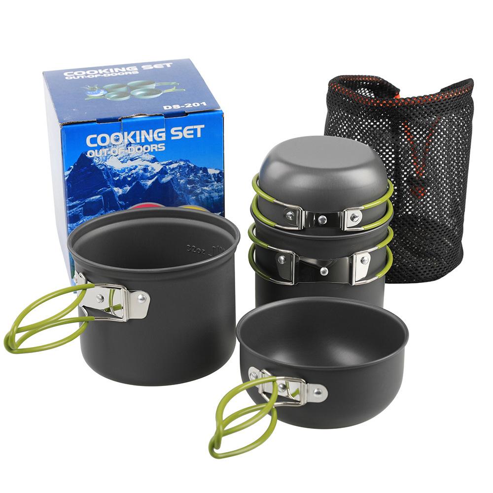 Outdoor Aluminum Alloy Cookware Set DS-201 Camping Pot Set Portable for 23 People 4-Piece Cookware Kit Direct Supply
