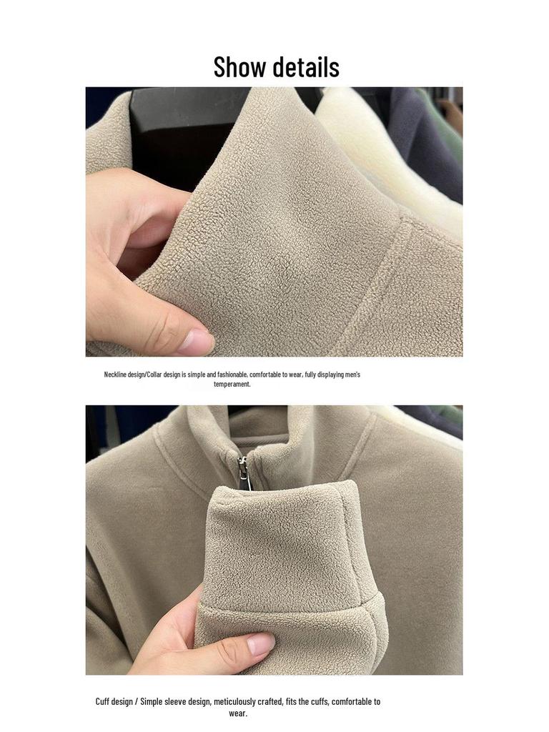 Herren Uni-Farbe Stehkragen Fleece Hoodie, Herbst/Winter 2025 Warm Langarm Halbreißverschluss Oberteil