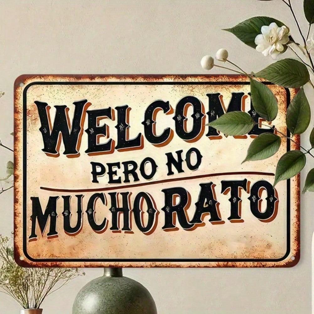 Spanish Welcome Tin Sign Funny Quote Vintage Metal Wall Decor Rustic Home Art