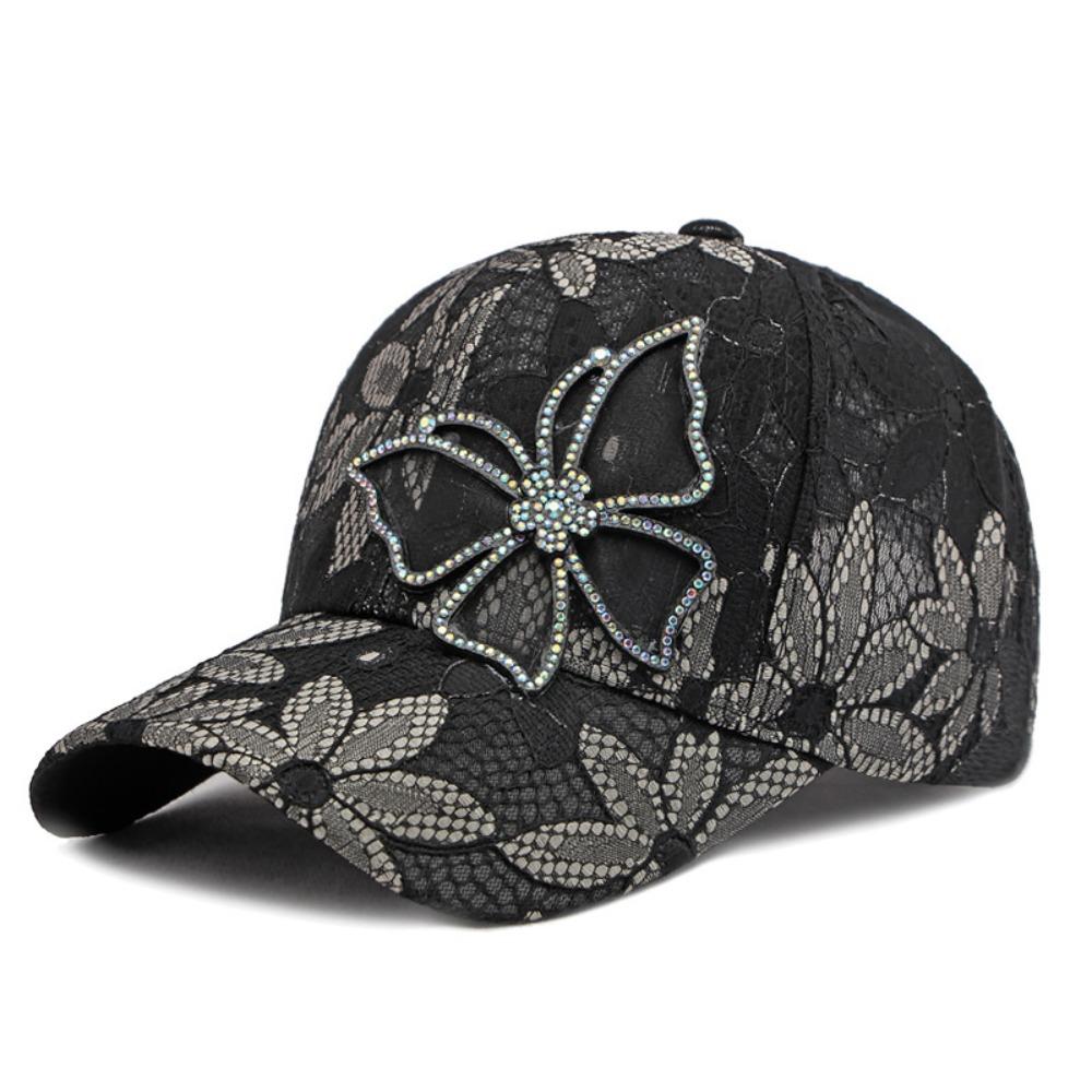 Atmungsaktive Spitze Floral Baseballkappe Netz Verstellbar Strass Schmetterling Baseballhut Outdoor Sonnenhut Für Mann Frau Unisex