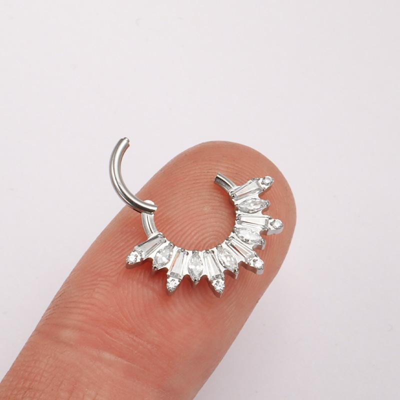 ASTM F136 Titanium with CZ Hinged Nose Ring 16G Septum Clicker Piercing Septum Daith Helix Tragus Earrings New Body Jewelry