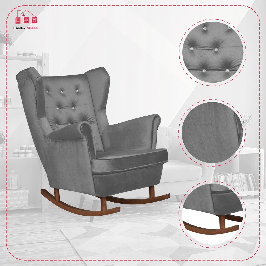 Diana Rocking Chair, Scandinavian, Family Meble, Grey Crystals