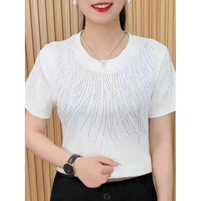 

Модная футболка свободного кроя однотонная с круглым вырезом и коротким рукавом 2025 M белый