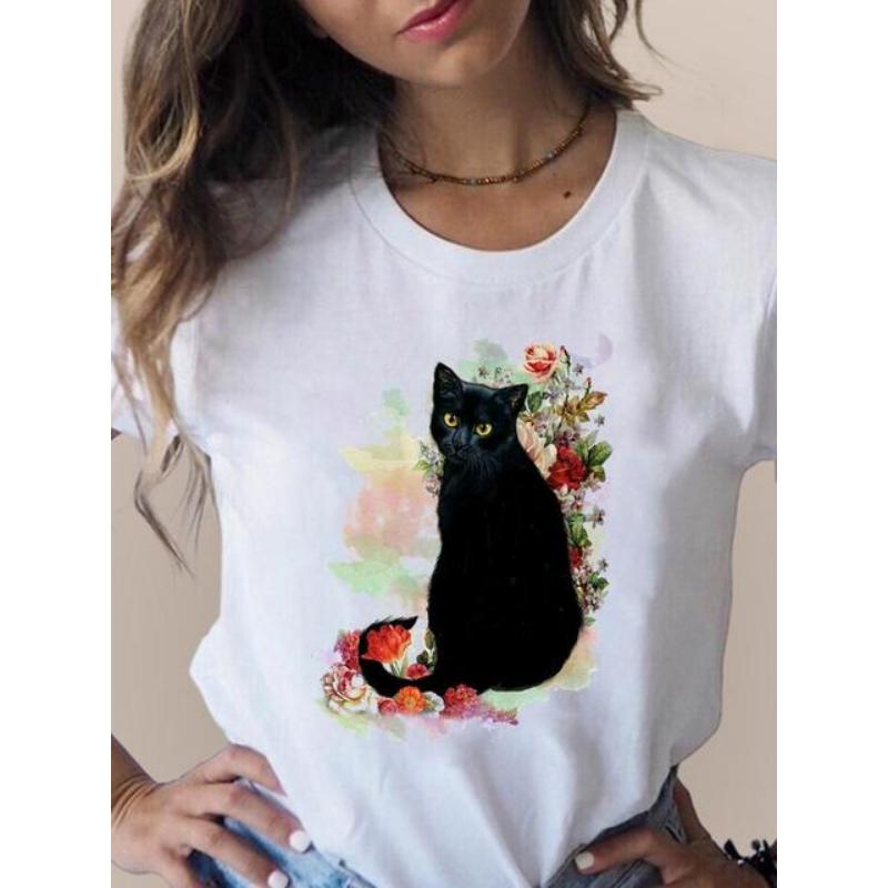 Imprimat T Moda 3D Pisică Tendință minunată Îmbrăcăminte pentru femei drăguță Haine cu mânecă scurtă Tricouri de vară Tricou grafic pentru femei