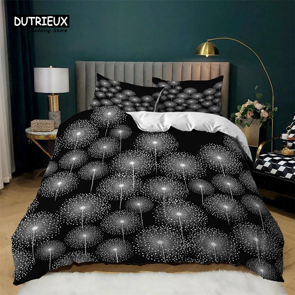 Einfacher Schmetterling Schwarz Bettbezug Löwenzahn Druck Bettwäsche Set Queen Größe Für Erwachsene Mädchen Teenager Zimmerdeko Polyester Steppdeckenbezug