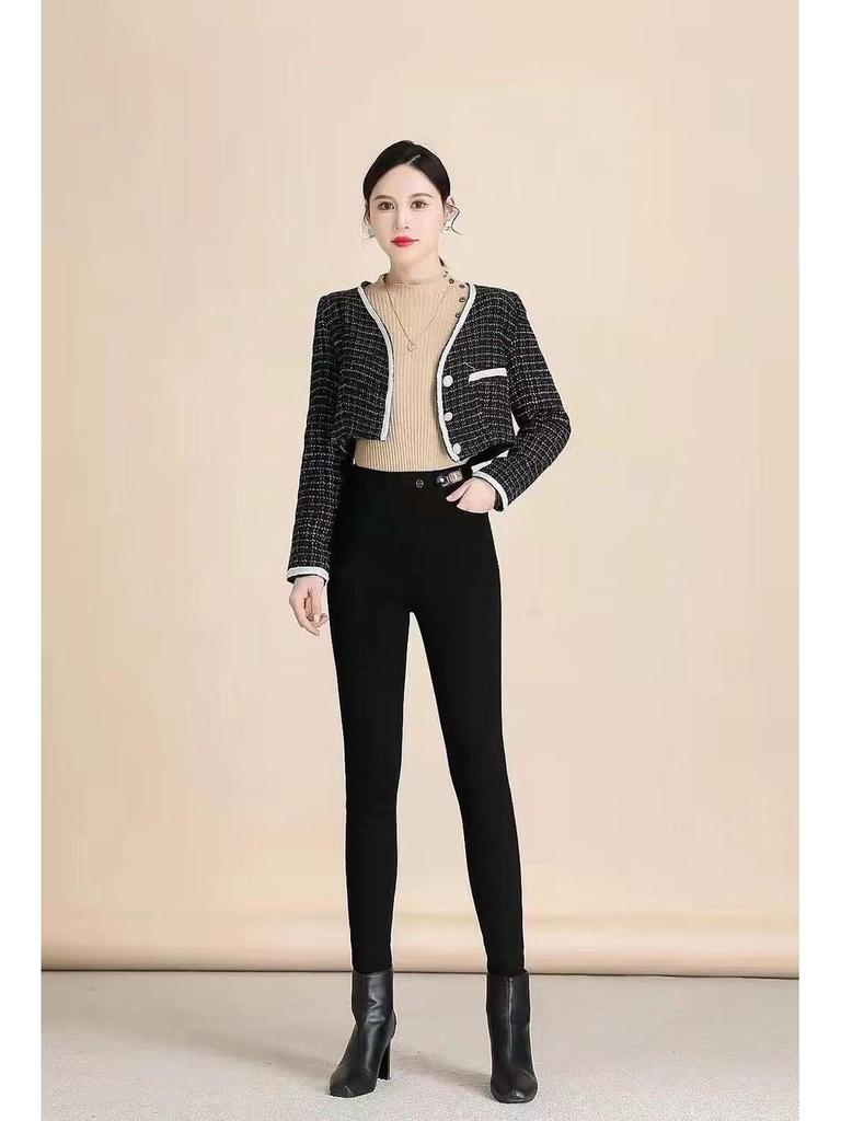 2025 Winter Women's Fleece-Lined High-Waisted Denim Skinny Pants - Slimming, Figure-Flattering, and Elastic Waist.