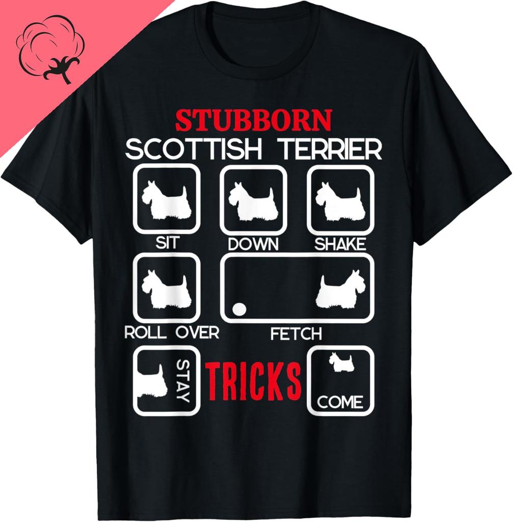 T-shirt Manches Courtes en Pur Coton Unisexe pour Femmes Terrier Écossais Têtu Astuces Chien Graphique Tee Camisetas Top