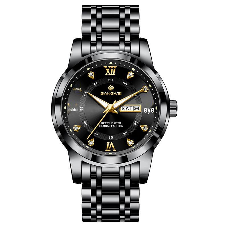 Men's Large Dial Quartz Watch with Dual Calendar & Luminous Hands