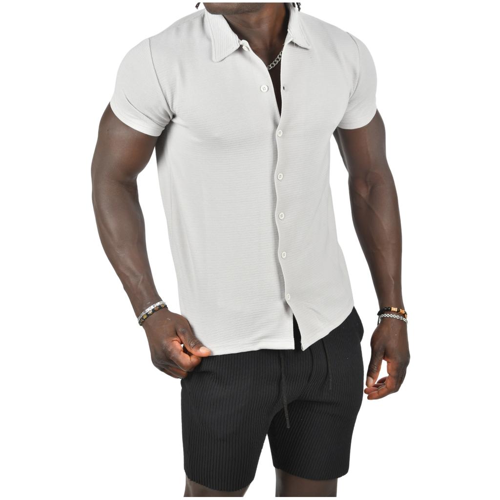 DeepSEA Slim Fit Lycra Horizontal Stripe Patterned Short Sleeve Shirt 2403241