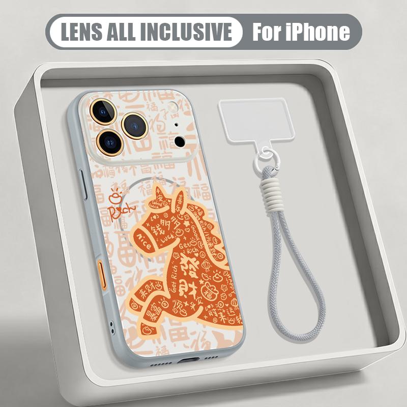 Vintage Lucky Golden Horse Hand Strap Case For iPhone 17 Pro Max Hybrid TPU+PC Magnetic For Magsafe Matte Cover For iPhone 16 15 14 13 Pro Max