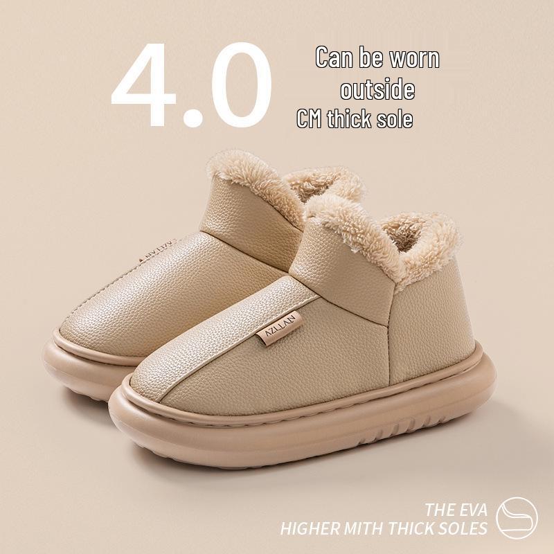 Men's & Women's PU Waterproof Velvet-Lined Indoor/Outdoor Winter Cotton Slippers