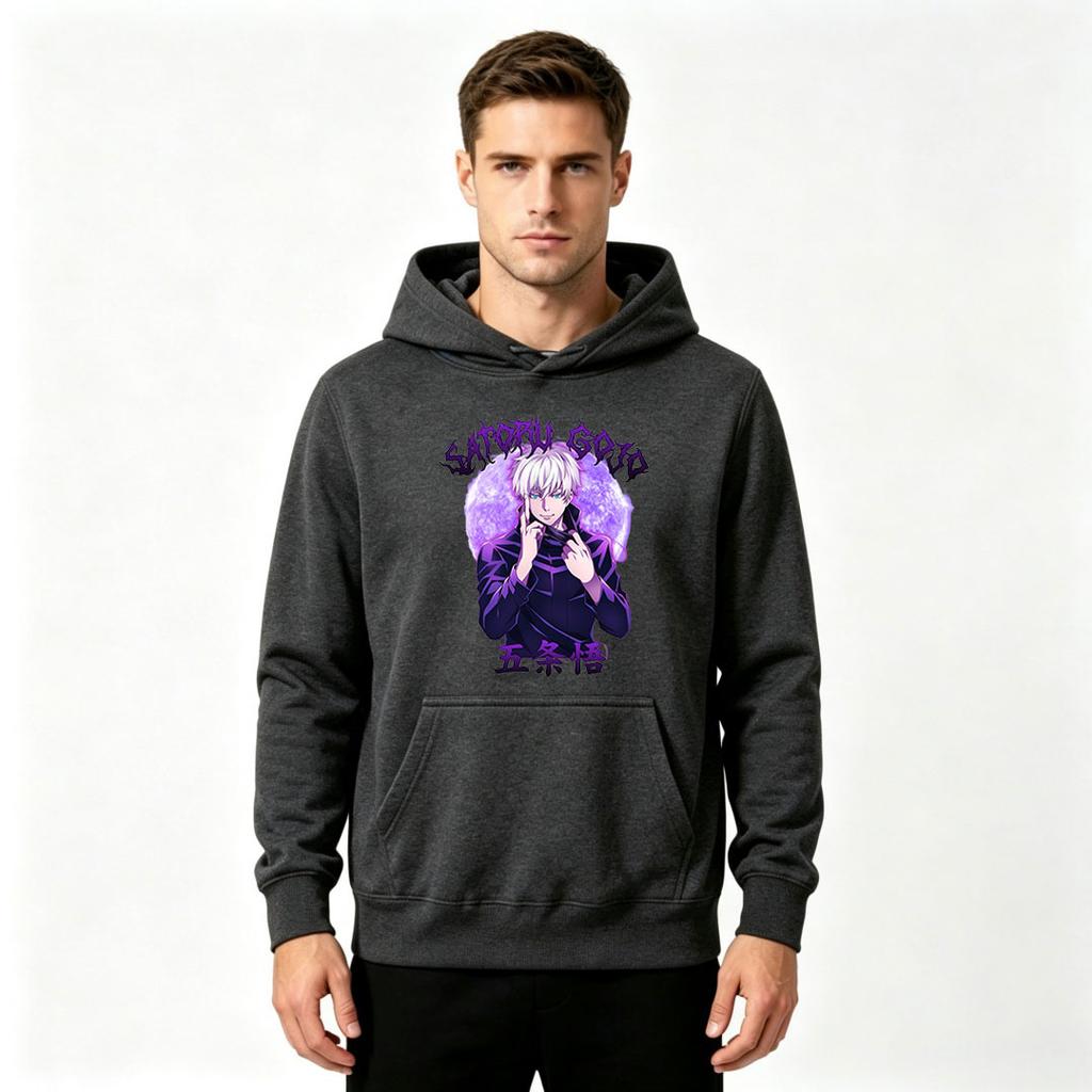 Men Anime Satoru Gojo Print Pullover Hoodie Casual Long Sleeve Sweatshirt for Daily Wear