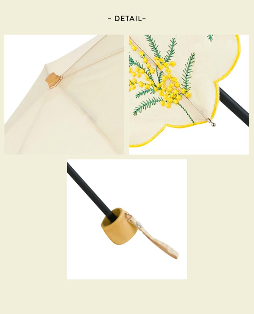 BECAUSE Folding Mimosa Umbrella, Embroidery, Mini, Gray, B-095266