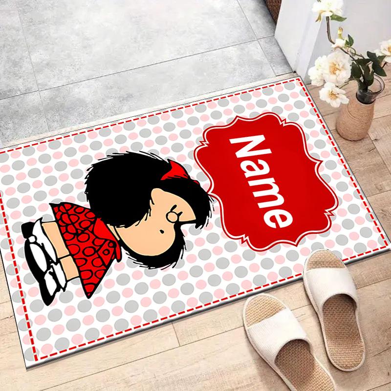 Custom Mafalda Mat Personalized Name, Polyester Washable Indoor Entryway Rug, Gift for Christmas, Easter, Thanksgiving Day